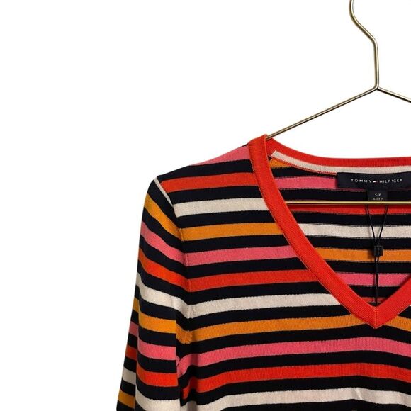 Tommy Hilfiger Stripped V Neck Cotton Long Sleeve Sweater S/P NWT - Picture 4 of 7
